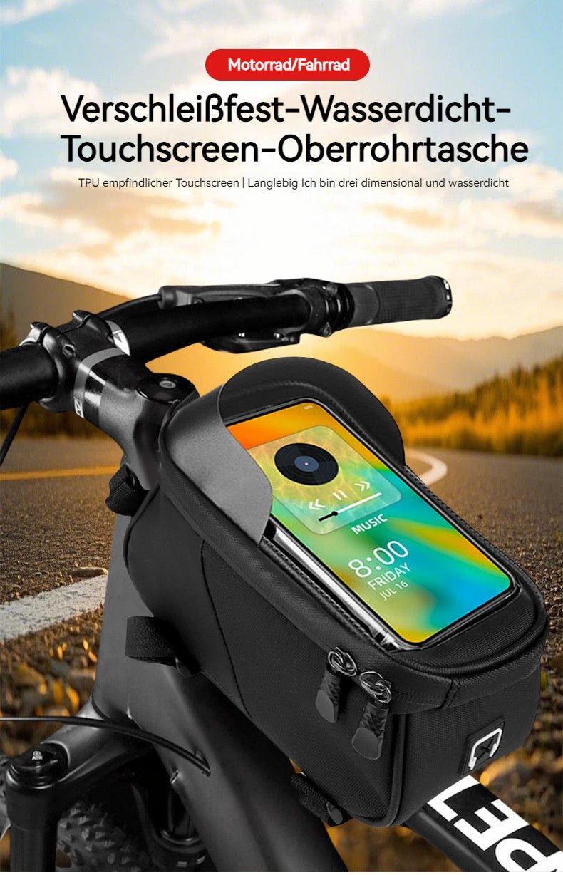 Fahrrad-Oberrohrtasche,große Kapazität, Oberrohr-Fahrradtasche mit empfindlicher Touchscreen-Funktion und Sonnenblende, wasserdichte Fahrrad-Handy-Tasche für Smartphones