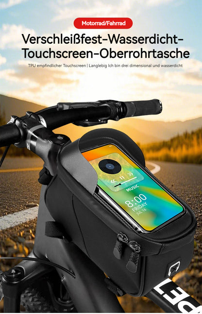 Fahrrad-Oberrohrtasche，große Kapazität, Oberrohr-Fahrradtasche mit empfindlicher Touchscreen-Funktion und Sonnenblende, wasserdichte Fahrrad-Handy-Tasche für Smartphones