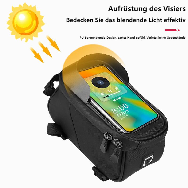 Fahrrad-Oberrohrtasche，große Kapazität, Oberrohr-Fahrradtasche mit empfindlicher Touchscreen-Funktion und Sonnenblende, wasserdichte Fahrrad-Handy-Tasche für Smartphones