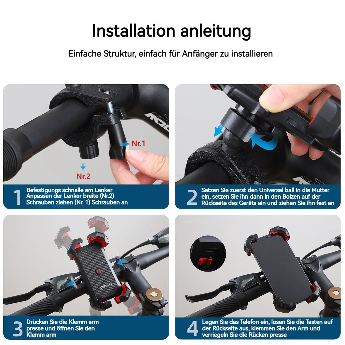 360° Fahrrad-Telefonhalterung, Lenker-Handyhalterung (für alle Smartphones geeignet）